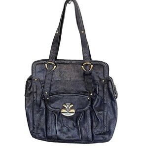 Barbara Milano Black Lizard Embossed Leather Shoulder Bag